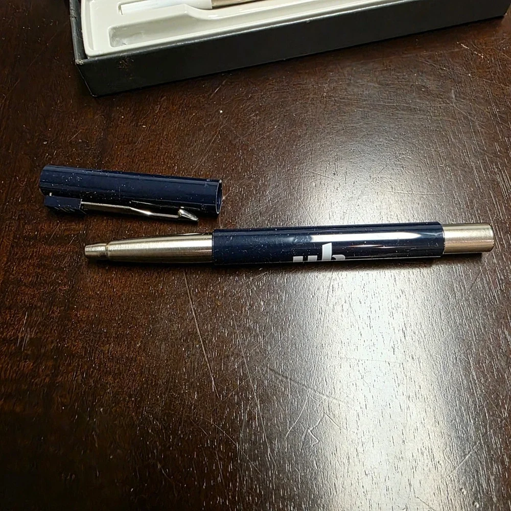 Parker Rollerball Pens, Set of 2, Vector Union Bank, Blue Silver, Black ink, USA